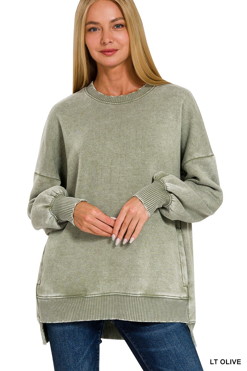 Olive Acid Wash Pullover