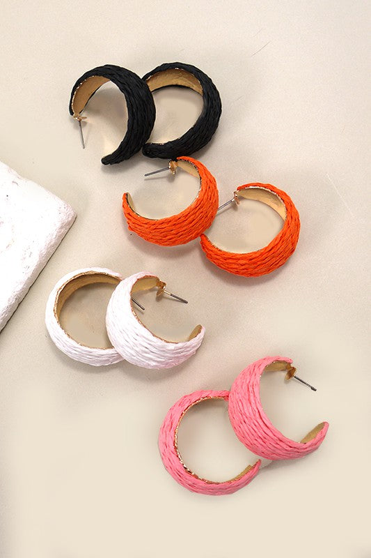 Rafia Straw Hoop Earrings