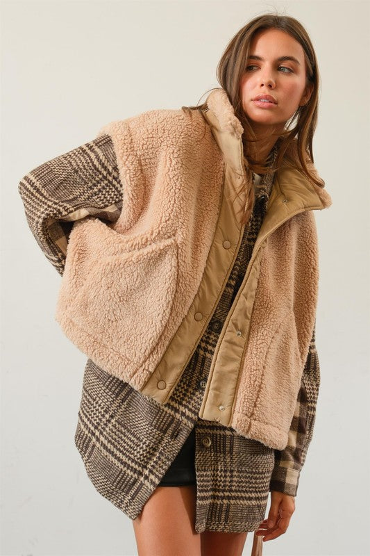 Beige Oversized Sherpa Vest