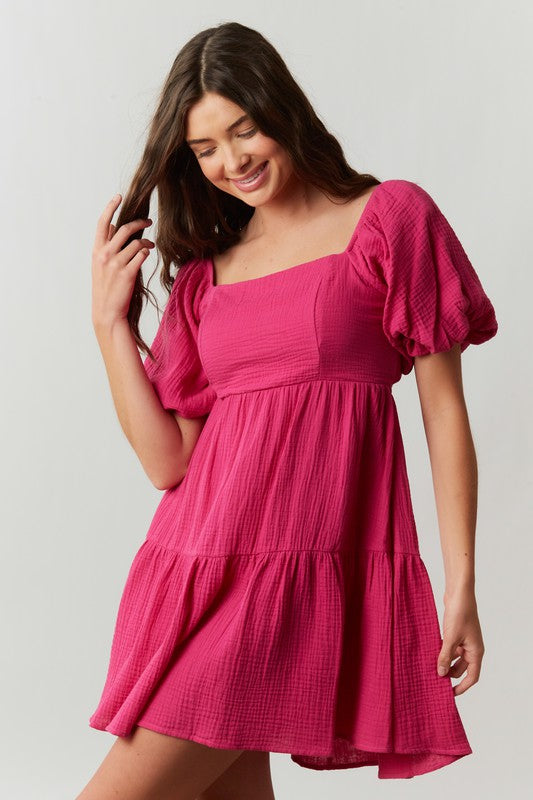 Pink Back Tie Babydoll Dress
