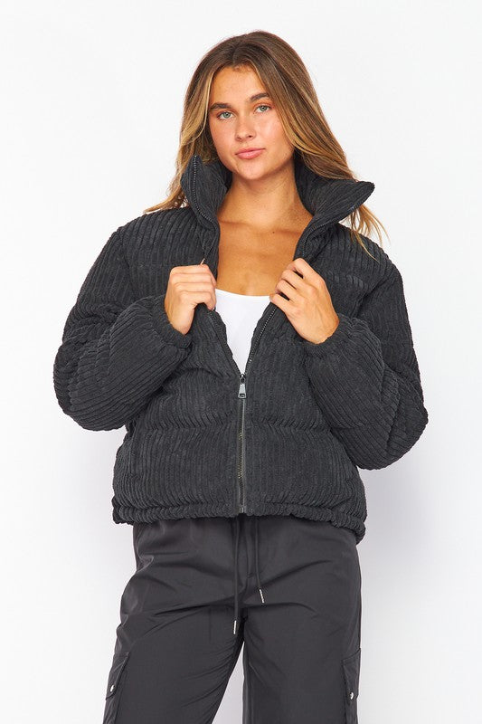 Black Corduroy Puffer Jacket