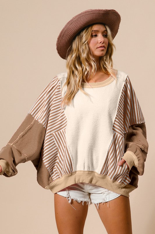 Brown Color Block Pullover