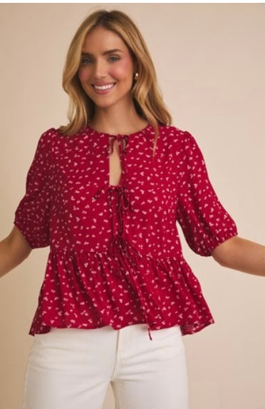 Red Floral Print Top