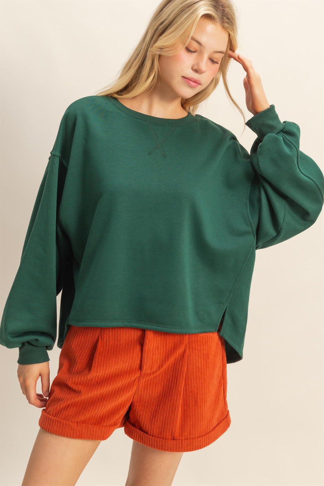 Green Casual Long Sleeve Knit Top