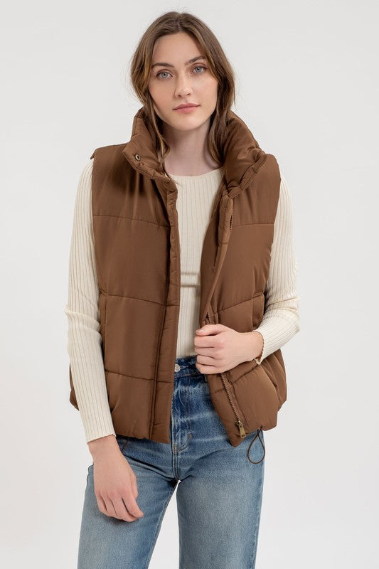 Brown Zip Up Puffer Vest