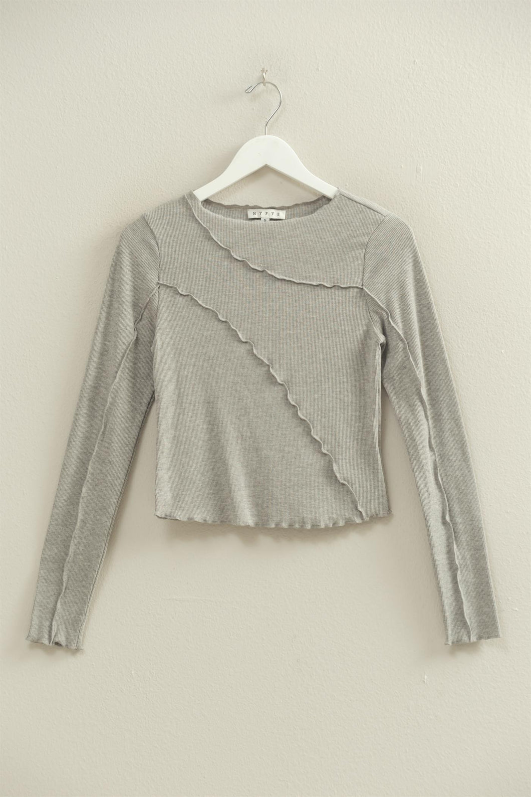 Grey Asymmetrical Jersey Knit Long-sleeve Top