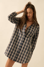 Load image into Gallery viewer, Plaid Flannel Raw-edge Button-up Mini Shirt Dress
