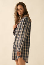 Load image into Gallery viewer, Plaid Flannel Raw-edge Button-up Mini Shirt Dress
