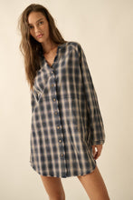 Load image into Gallery viewer, Plaid Flannel Raw-edge Button-up Mini Shirt Dress
